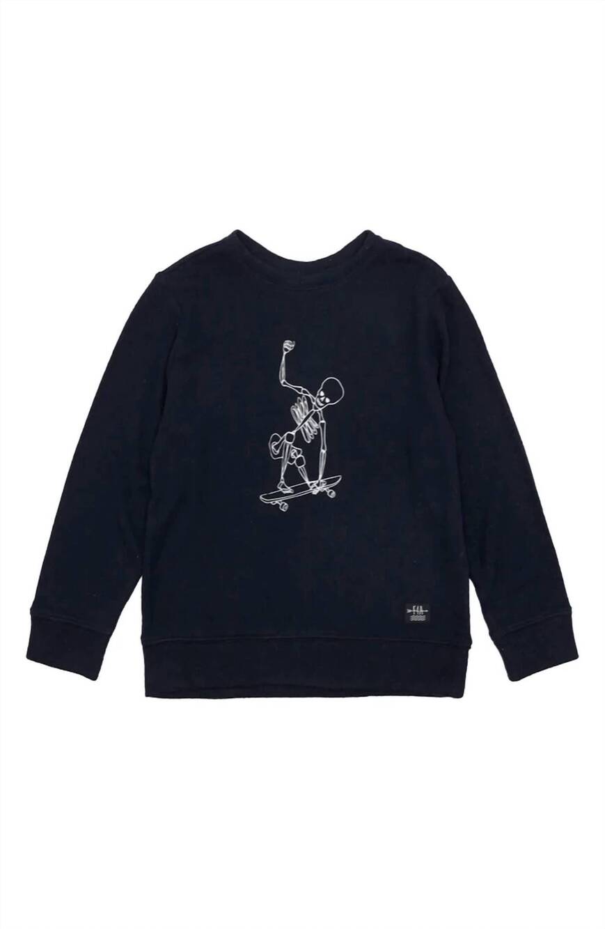 NEW FEATHER 4 ARROW kid's skating skeleton hacci pullover in black